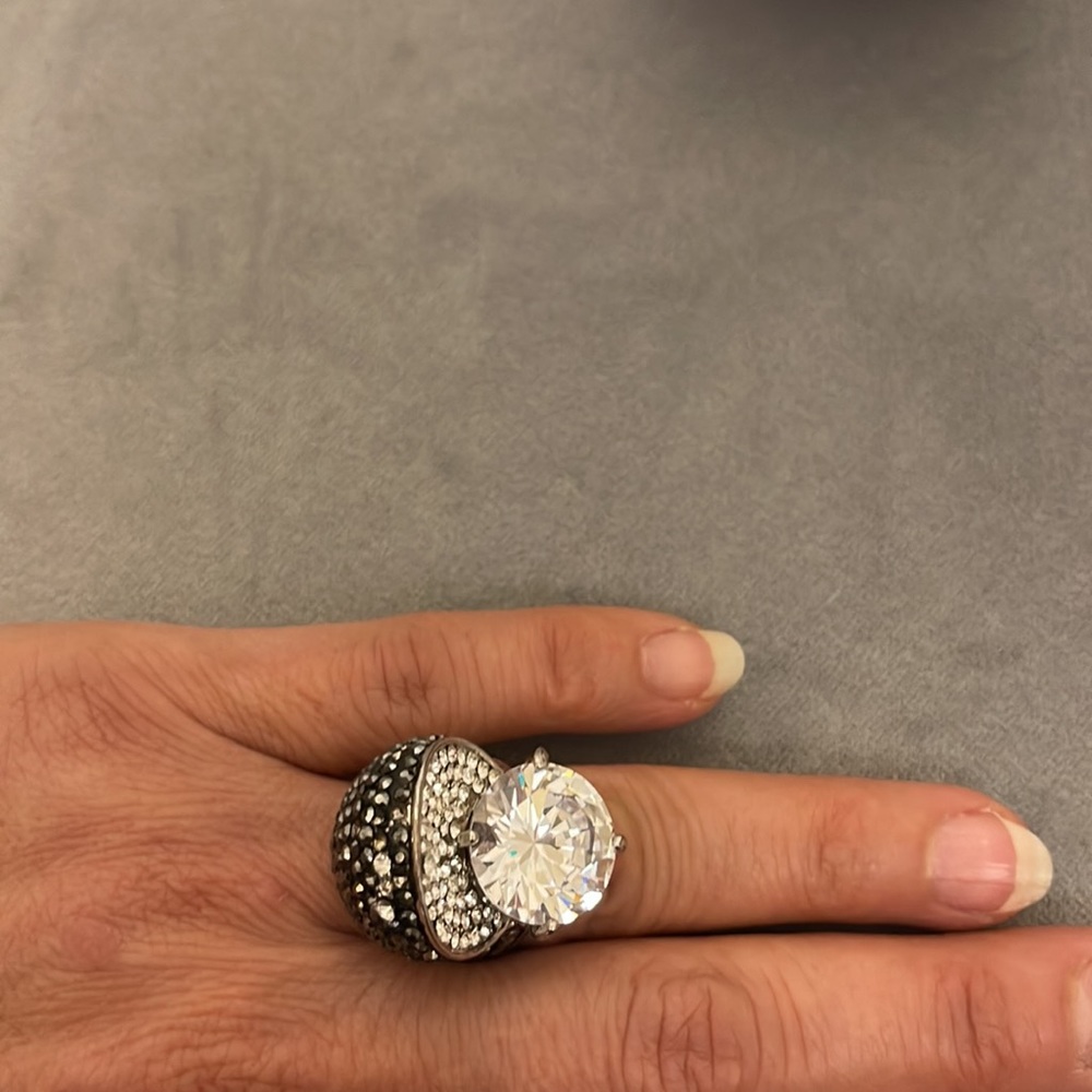 Solitaire Diamond Sterling Silver Ring - image 6